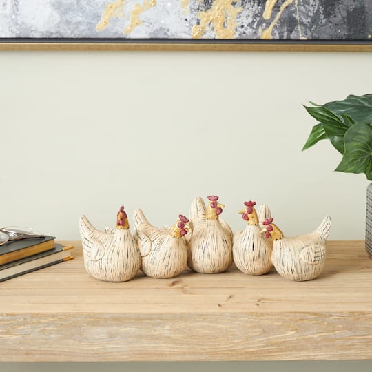 15.25" Beige Polystone Decorative Chicken Sculpture with Gold Heads
